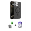 MARSİLYAN™- iPhone 16 Pro Kılıf Doruk Doku Özel Seri - Siyah Bilvis 5in1 3D Magic Cam Ekran Koruyucu + Raze Metal Kamera Lens - SH