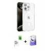 MARSİLYAN™- iPhone 16 Pro Kılıf Doruk Doku Özel Seri - Siyah Bilvis 5in1 5D Magic Hayalet Cam Ekran Koruyucu + Raze Metal Kamera Lens - BZ