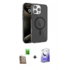 MARSİLYAN™- iPhone 16 Pro Kılıf Doruk Doku Özel Seri - Siyah Bilvis 5in1 5D Magic Hayalet Cam Ekran Koruyucu + Raze Metal Kamera Lens - CLTM