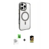 MARSİLYAN™- iPhone 16 Pro Kılıf Doruk Doku Özel Seri - Siyah Buffer Cam Ekran Koruyucu + Raze Metal Kamera Lens - BZ