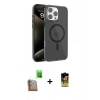 MARSİLYAN™- iPhone 16 Pro Kılıf Doruk Doku Özel Seri - Siyah Buffer Cam Ekran Koruyucu + Raze Metal Kamera Lens - CLTM
