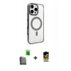 MARSİLYAN™- iPhone 16 Pro Kılıf Doruk Doku Özel Seri - Siyah Buffer Cam Ekran Koruyucu + Raze Metal Kamera Lens - SH