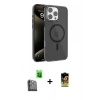 MARSİLYAN™- iPhone 16 Pro Kılıf Doruk Doku Özel Seri - Siyah Buffer Cam Ekran Koruyucu + Raze Metal Kamera Lens - SH