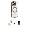 MARSİLYAN™- iPhone 16 Pro Kılıf Doruk Doku Özel Seri - Siyah Buffer Hayalet Cam Ekran Koruyucu + Beyaz Raze Metal Kamera Lens