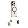 MARSİLYAN™- iPhone 16 Pro Kılıf Doruk Doku Özel Seri - Siyah Buffer Hayalet Cam Ekran Koruyucu + Çöl Titanyum Raze Metal Kamera Lens