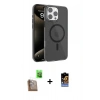 MARSİLYAN™- iPhone 16 Pro Kılıf Doruk Doku Özel Seri - Siyah Buffer Hayalet Cam Ekran Koruyucu + Çöl Titanyum Raze Metal Kamera Lens