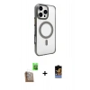 MARSİLYAN™- iPhone 16 Pro Kılıf Doruk Doku Özel Seri - Siyah Buffer Hayalet Cam Ekran Koruyucu + Çöl Titanyum Raze Metal Kamera Lens