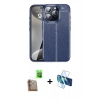 MARSİLYAN™- iPhone 16 Pro Kılıf Doruk Klasik Özel Seri - Siyah 3D Antistatik Cam Ekran Koruyucu + Raze Metal Kamera Lens - CLTM