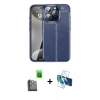 MARSİLYAN™- iPhone 16 Pro Kılıf Doruk Klasik Özel Seri - Siyah 3D Antistatik Cam Ekran Koruyucu + Raze Metal Kamera Lens - SH