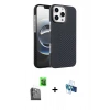 MARSİLYAN™- iPhone 16 Pro Kılıf Doruk Serisi - Siyah 3D Antistatik Seramik Nano Ekran Koruyucu + Raze Metal Kamera Lens - SH