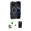 MARSİLYAN™- iPhone 16 Pro Kılıf Eksen Çizgi - Siyah 3D Antistatik Hayalet Cam Ekran Koruyucu + Raze Metal Kamera Lens - CLTM