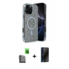 MARSİLYAN™- iPhone 16 Pro Kılıf Eksen Çizgi - Siyah 3D Antistatik Hayalet Cam Ekran Koruyucu + Raze Metal Kamera Lens - SH