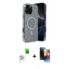 MARSİLYAN™- iPhone 16 Pro Kılıf Eksen Çizgi - Siyah 3D Antistatik Mat Seramik Nano Ekran Koruyucu + Raze Metal Kamera Lens - BZ