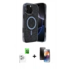 MARSİLYAN™- iPhone 16 Pro Kılıf Eksen Çizgi - Siyah 3D Antistatik Mat Seramik Nano Ekran Koruyucu + Raze Metal Kamera Lens - BZ