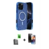 MARSİLYAN™- iPhone 16 Pro Kılıf Eksen Çizgi - Siyah 3D Antistatik Mat Seramik Nano Ekran Koruyucu + Siyah Raze Metal Kamera Lens