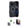 MARSİLYAN™- iPhone 16 Pro Kılıf Eksen Çizgi - Siyah 3D Antistatik Mat Seramik Nano Ekran Koruyucu + Siyah Raze Metal Kamera Lens