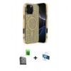 MARSİLYAN™- iPhone 16 Pro Kılıf Eksen Çizgi - Siyah 3D Antistatik Seramik Nano Ekran Koruyucu + Siyah Raze Metal Kamera Lens
