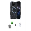 MARSİLYAN™- iPhone 16 Pro Kılıf Eksen Çizgi - Siyah Bilvis 0.18mm Plus Cam Ekran Koruyucu + Raze Metal Kamera Lens - SH