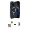 MARSİLYAN™- iPhone 16 Pro Kılıf Eksen Çizgi - Siyah Bilvis 3D Cam Ekran Koruyucu + Raze Metal Kamera Lens - CLTM