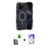 MARSİLYAN™- iPhone 16 Pro Kılıf Eksen Çizgi - Siyah Bilvis 5in1 3D Magic Cam Ekran Koruyucu + Raze Metal Kamera Lens - SH