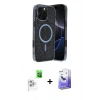 MARSİLYAN™- iPhone 16 Pro Kılıf Eksen Çizgi - Siyah Bilvis 5in1 5D Magic Hayalet Cam Ekran Koruyucu + Raze Metal Kamera Lens - BZ