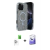 MARSİLYAN™- iPhone 16 Pro Kılıf Eksen Çizgi - Siyah Bilvis 5in1 5D Magic Hayalet Cam Ekran Koruyucu + Raze Metal Kamera Lens - BZ