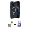 MARSİLYAN™- iPhone 16 Pro Kılıf Eksen Çizgi - Siyah Bilvis 5in1 5D Magic Hayalet Cam Ekran Koruyucu + Raze Metal Kamera Lens - CLTM