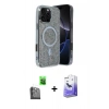 MARSİLYAN™- iPhone 16 Pro Kılıf Eksen Çizgi - Siyah Bilvis 5in1 5D Magic Hayalet Cam Ekran Koruyucu + Siyah Raze Metal Kamera Lens