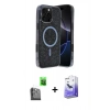 MARSİLYAN™- iPhone 16 Pro Kılıf Eksen Çizgi - Siyah Bilvis 5in1 5D Magic Hayalet Cam Ekran Koruyucu + Siyah Raze Metal Kamera Lens