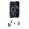MARSİLYAN™- iPhone 16 Pro Kılıf Eksen Çizgi - Siyah Bilvis Hayalet Cam Ekran Koruyucu + Raze Metal Kamera Lens - SH
