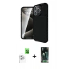MARSİLYAN™- iPhone 16 Pro Kılıf Eksen Form Prime - Siyah 360 Mat Full Body Arka Koruyucu + Raze Metal Kamera Lens - BZ