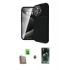 MARSİLYAN™- iPhone 16 Pro Kılıf Eksen Form Prime - Siyah 360 Mat Full Body Arka Koruyucu + Raze Metal Kamera Lens - CLTM