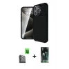 MARSİLYAN™- iPhone 16 Pro Kılıf Eksen Form Prime - Siyah 360 Mat Full Body Arka Koruyucu + Raze Metal Kamera Lens - SH