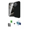 MARSİLYAN™- iPhone 16 Pro Kılıf Eksen Form Prime - Siyah 3D Antistatik Cam Ekran Koruyucu + Siyah Raze Metal Kamera Lens