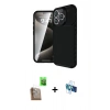 MARSİLYAN™- iPhone 16 Pro Kılıf Eksen Form Prime - Siyah 3D Antistatik Seramik Nano Ekran Koruyucu + Çöl Titanyum Raze Metal Kamera Lens