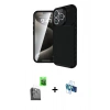 MARSİLYAN™- iPhone 16 Pro Kılıf Eksen Form Prime - Siyah 3D Antistatik Seramik Nano Ekran Koruyucu + Raze Metal Kamera Lens - SH