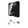 MARSİLYAN™- iPhone 16 Pro Kılıf Eksen Form Prime - Siyah 3D Antistatik Seramik Nano Ekran Koruyucu + Raze Metal Kamera Lens - BZ