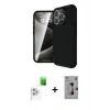 MARSİLYAN™- iPhone 16 Pro Kılıf Eksen Form Prime - Siyah Bilvis 3D Mat Cam Ekran Koruyucu + Raze Metal Kamera Lens - BZ