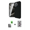MARSİLYAN™- iPhone 16 Pro Kılıf Eksen Form Prime - Siyah Bilvis 3D Mat Cam Ekran Koruyucu + Raze Metal Kamera Lens - SH