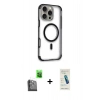 MARSİLYAN™- iPhone 16 Pro Kılıf Eksen Klasik Koleksiyonu - Şeffaf Pasifik Cam Ekran Koruyucu + Raze Metal Kamera Lens - SH