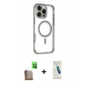 MARSİLYAN™- iPhone 16 Pro Kılıf Eksen Klasik Koleksiyonu - Şeffaf Pasifik Cam Ekran Koruyucu + Raze Metal Kamera Lens - CLTM