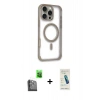 MARSİLYAN™- iPhone 16 Pro Kılıf Eksen Klasik Koleksiyonu - Şeffaf Pasifik Cam Ekran Koruyucu + Raze Metal Kamera Lens - SH