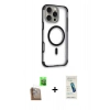 MARSİLYAN™- iPhone 16 Pro Kılıf Eksen Klasik Koleksiyonu - Şeffaf Pasifik Cam Ekran Koruyucu + Raze Metal Kamera Lens - CLTM