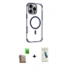 MARSİLYAN™- iPhone 16 Pro Kılıf Eksen Klasik Koleksiyonu - Şeffaf Pasifik Cam Ekran Koruyucu + Raze Metal Kamera Lens - CLTM