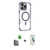 MARSİLYAN™- iPhone 16 Pro Kılıf Eksen Klasik Koleksiyonu - Şeffaf Pasifik Cam Ekran Koruyucu + Raze Metal Kamera Lens - SH