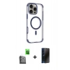 MARSİLYAN™- iPhone 16 Pro Kılıf Eksen Klasik Koleksiyonu - Siyah 3D Antistatik Hayalet Cam Ekran Koruyucu + Raze Metal Kamera Lens - SH