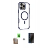 MARSİLYAN™- iPhone 16 Pro Kılıf Eksen Klasik Koleksiyonu - Siyah 3D Antistatik Hayalet Cam Ekran Koruyucu + Çöl Titanyum Raze Metal Kamera Lens