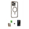 MARSİLYAN™- iPhone 16 Pro Kılıf Eksen Klasik Koleksiyonu - Siyah 3D Antistatik Hayalet Cam Ekran Koruyucu + Çöl Titanyum Raze Metal Kamera Lens