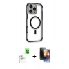 MARSİLYAN™- iPhone 16 Pro Kılıf Eksen Klasik Koleksiyonu - Siyah 3D Antistatik Mat Seramik Nano Ekran Koruyucu + Raze Metal Kamera Lens - BZ