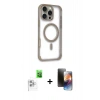 MARSİLYAN™- iPhone 16 Pro Kılıf Eksen Klasik Koleksiyonu - Siyah 3D Antistatik Mat Seramik Nano Ekran Koruyucu + Raze Metal Kamera Lens - BZ